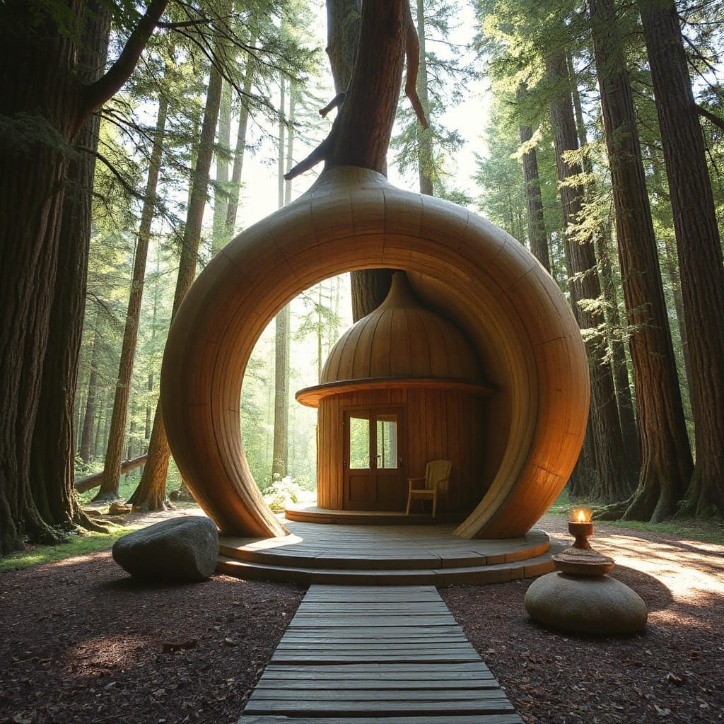Giant Redwood Snailshell Temple Meditation Hut