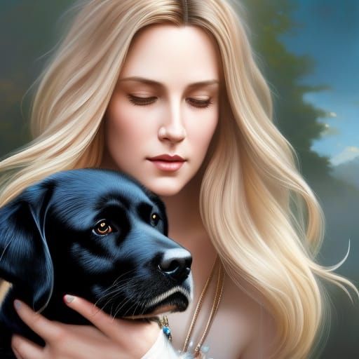 Blonde Woman and Labrador Retriever Portrait