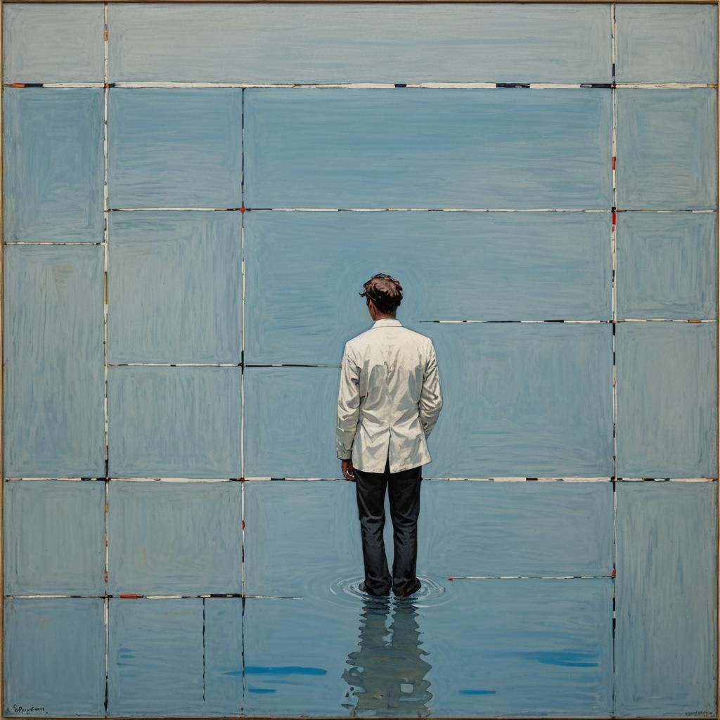 Mondrian-Inspired Abstract Geometric Blue Pool