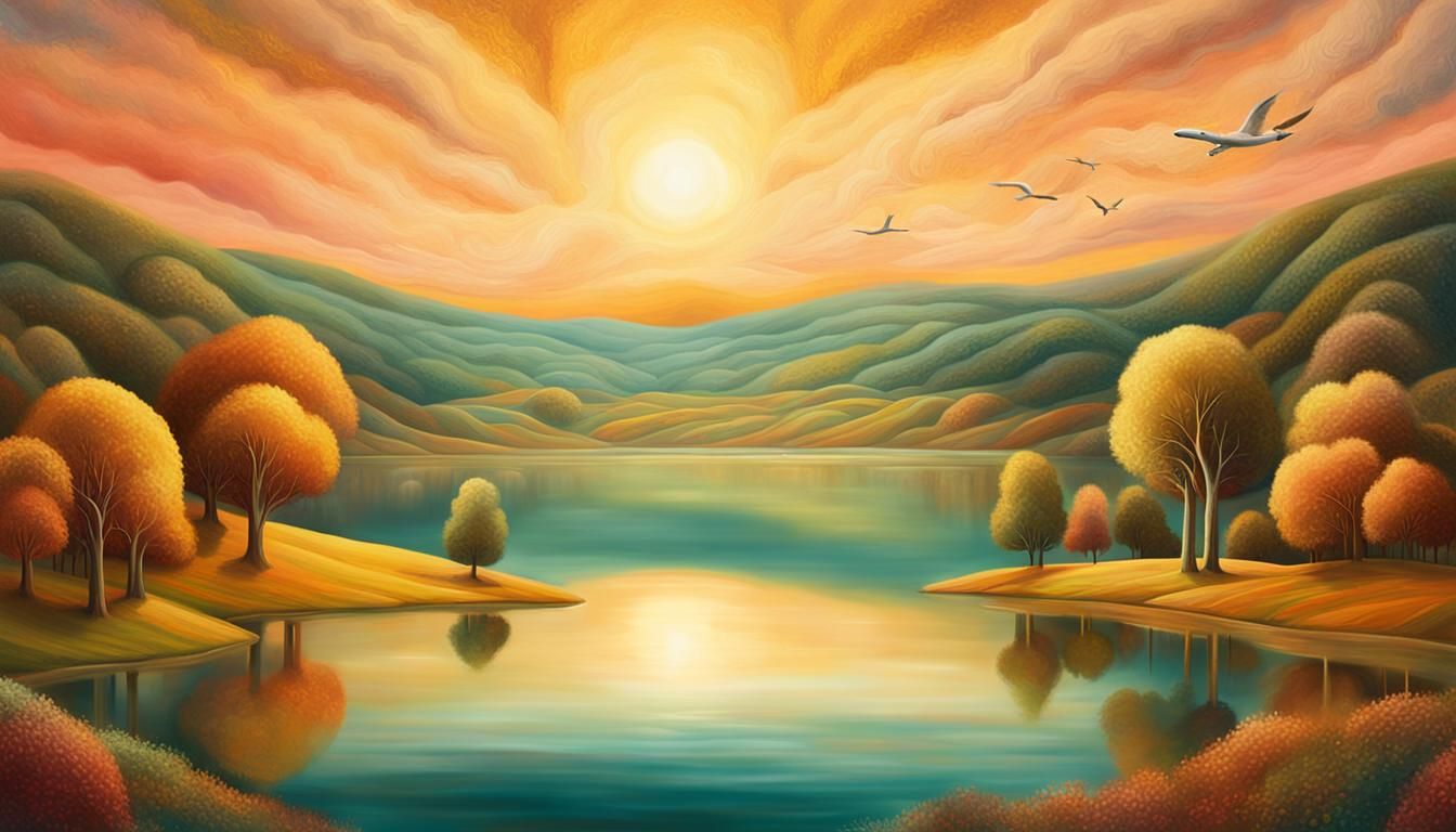Ethereal Surreal Landscape Painting in Golden Light