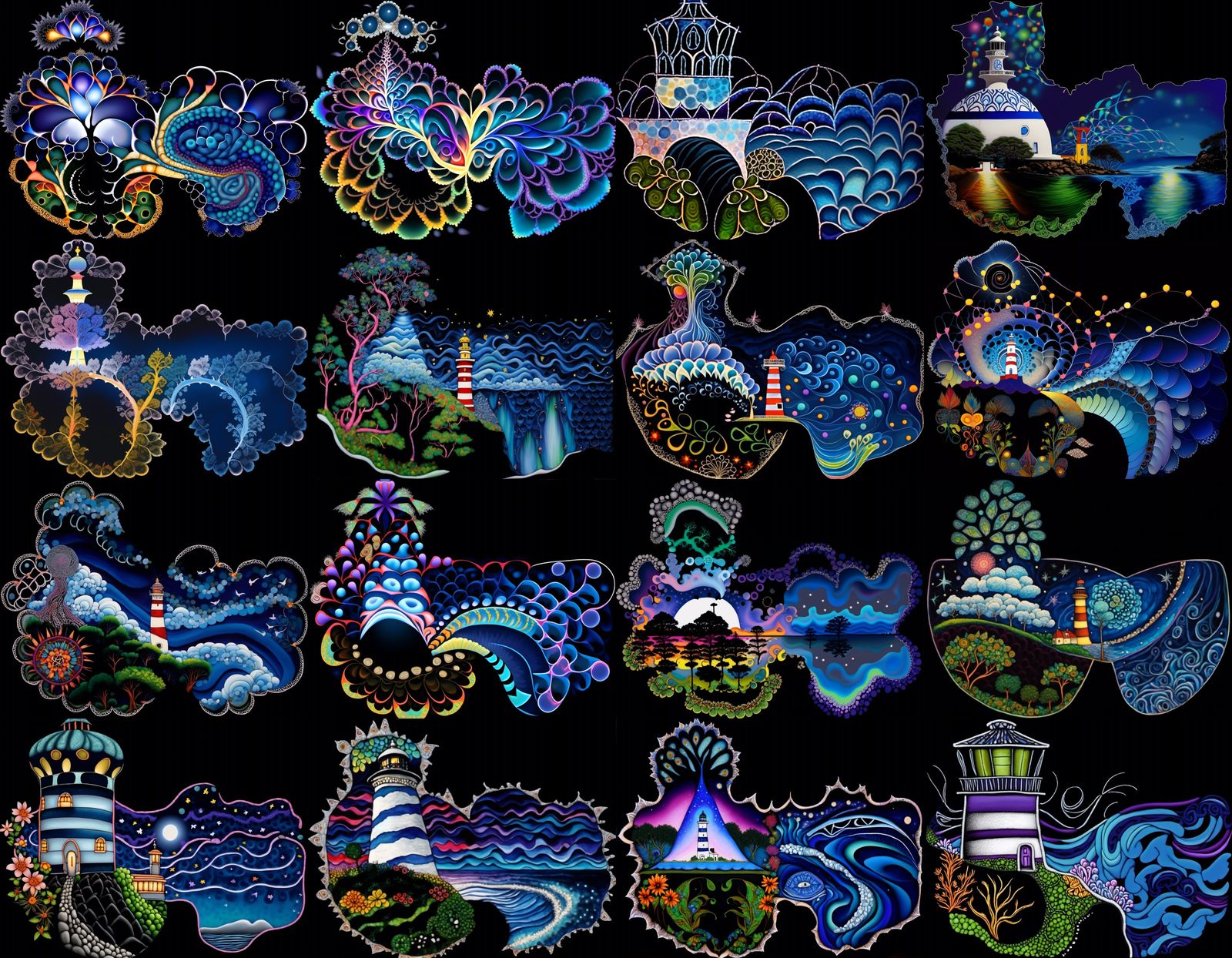 Fractal River Lighthouse with Quantum Zentangle Design