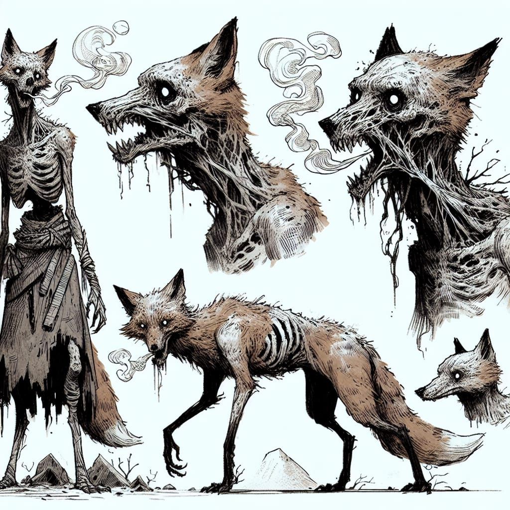 Zombie Fox Character Design in Dark Fantasy Style