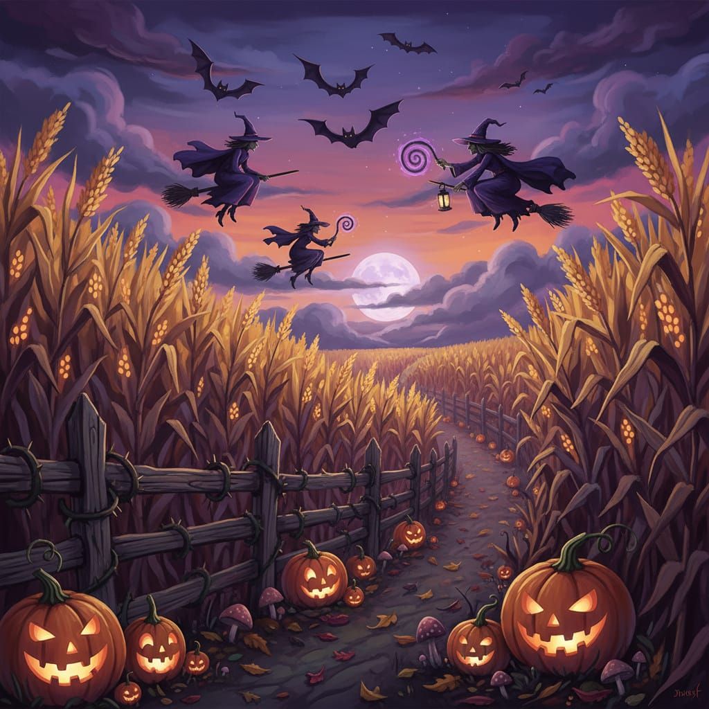 Storybook illustration, Halloween, maize, cornfield, rustic ...