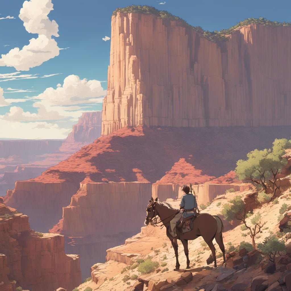 Lucky Luke Rides in Grand Canyon: Studio Ghibli Style