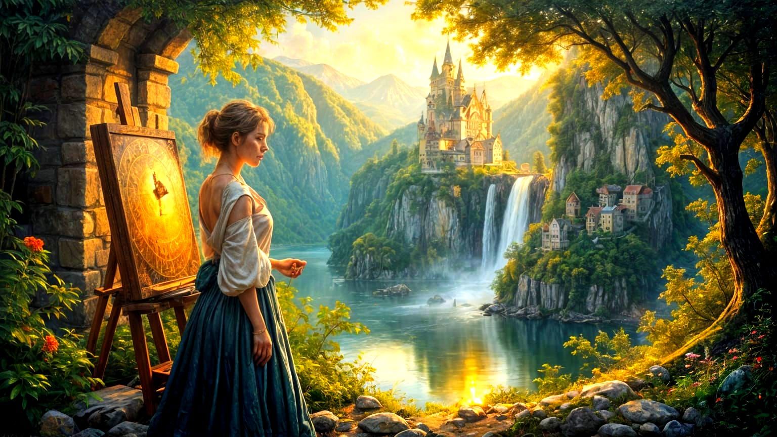 Impasto Oil Painting of Artist Unlocking Worlds