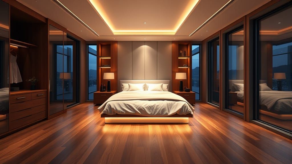 Luxurious Hyperrealistic Bedroom Sanctuary with Stunning Vie...