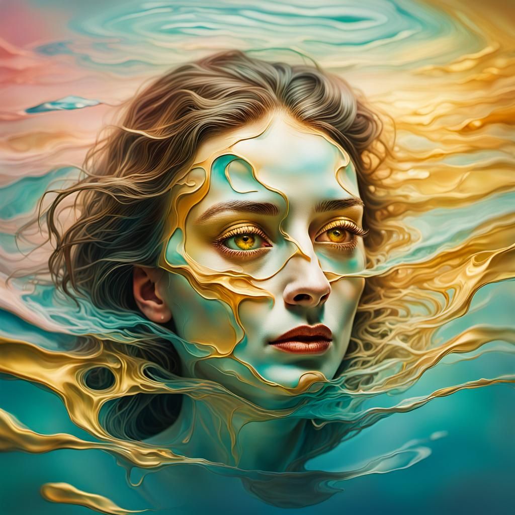 Surreal Melting Face in Dream World