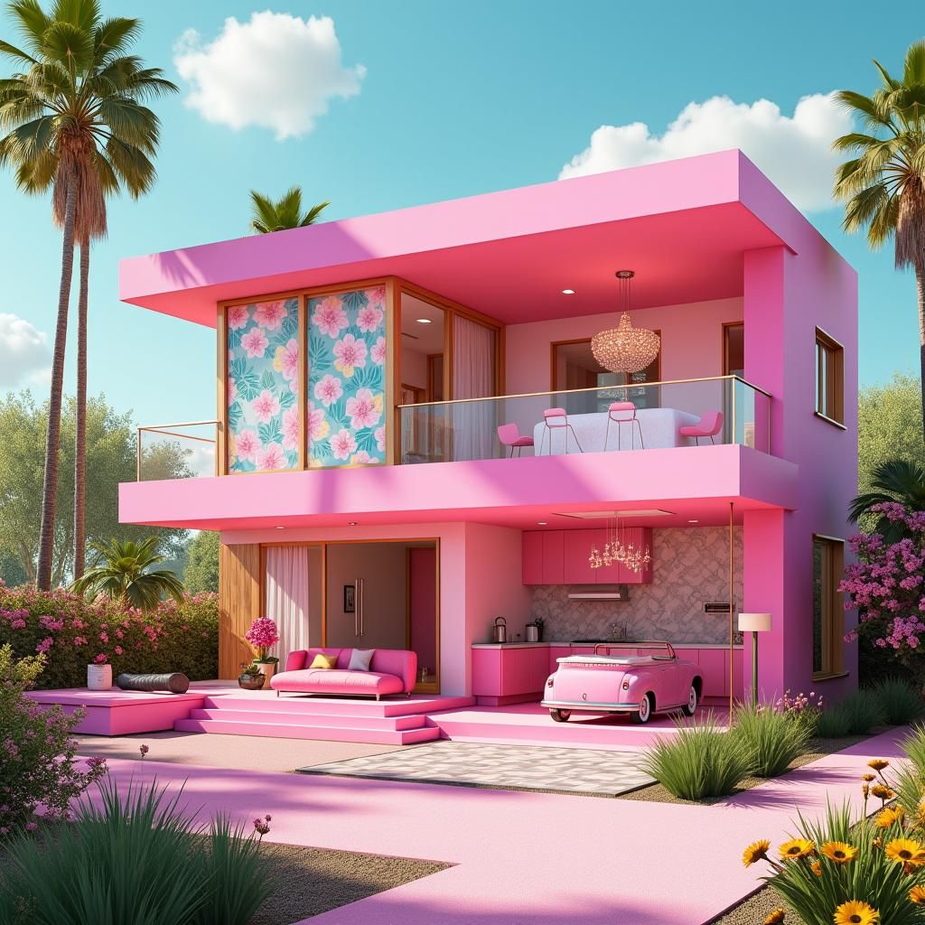 Mid-Century Modern Barbie Dream House in Hot Pink
