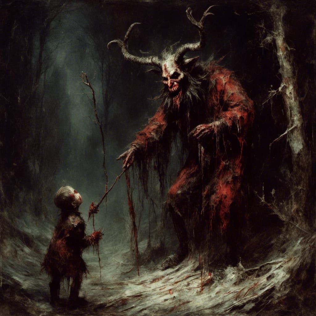Chiaroscuro Painting: Krampus Scares Toddlers