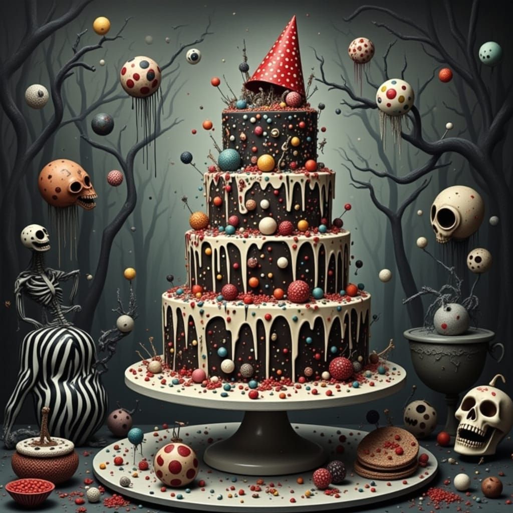 Haunted Birthday Cake with Gothic and Shadowy Elements