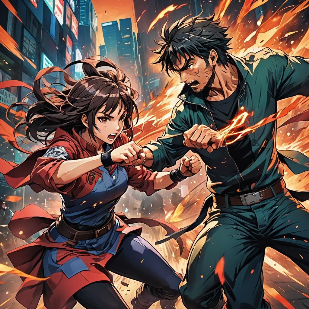 Anime Fight Scene in Cel-Shaded Style