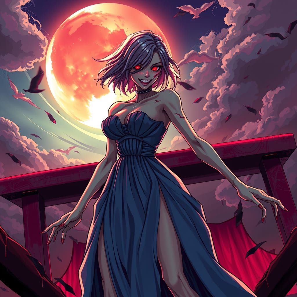Enraged Female Zombie in Epic Anime Art Style