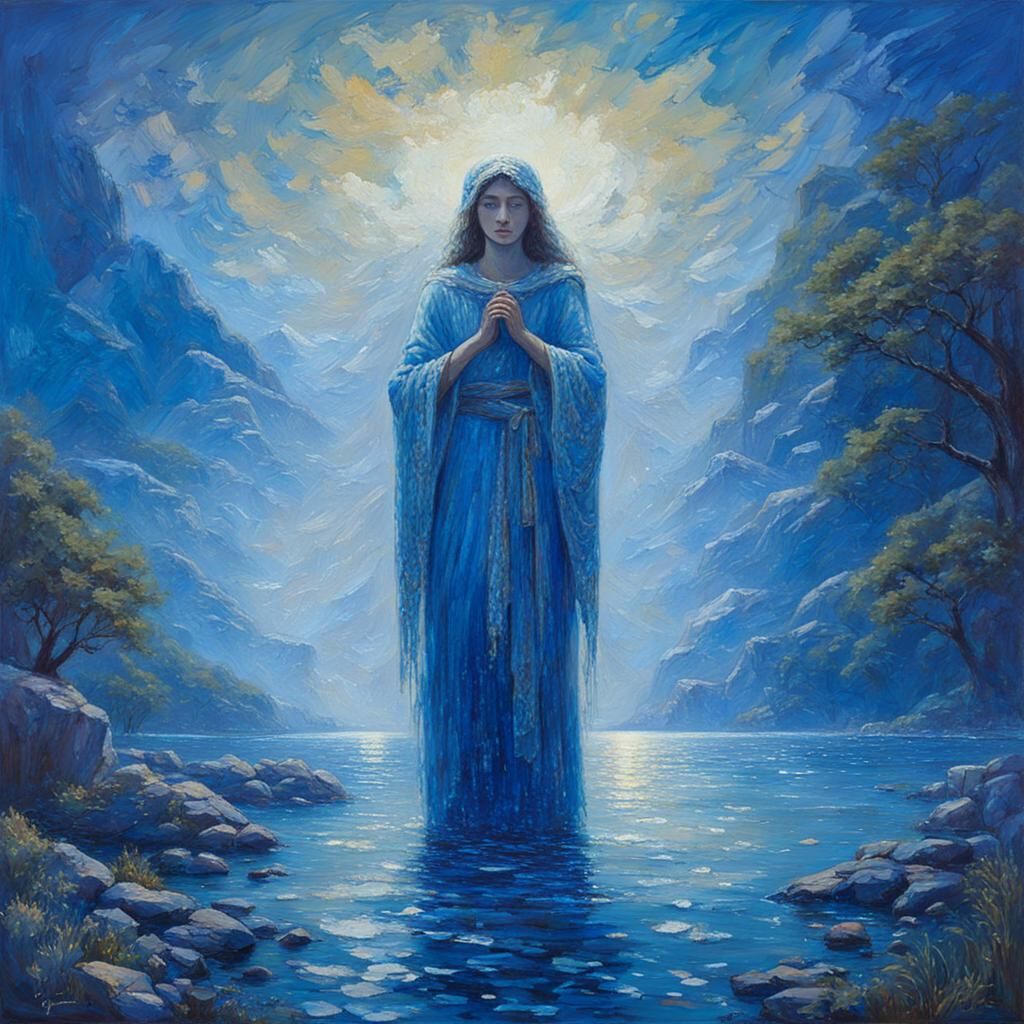 Ethereal Figure in Blue Eternity: Oil Painting