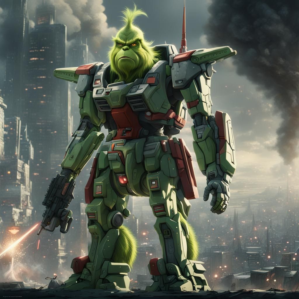 Grinch as Gundam: Epic Digital Matte Painting