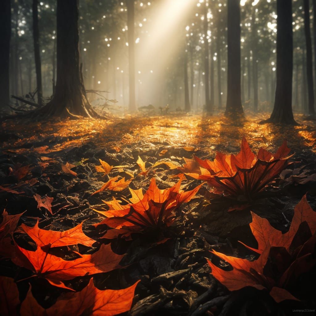 Hyperrealistic Black Coral on Autumn Forest Floor