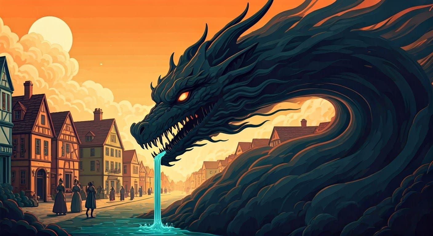 Smoke Dragon over 18th Century Cityscape