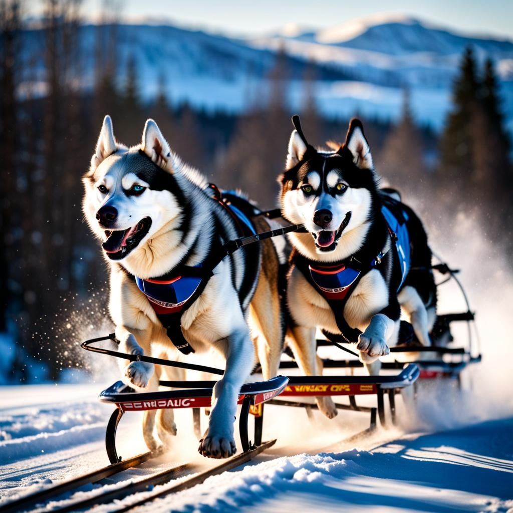 Winter Olympics: Huskies Pulling Sled in Steampunk Style