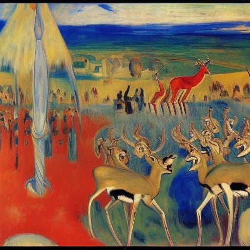 Gazelles in Post-Apocalyptic Fantasy, Expressionist Style