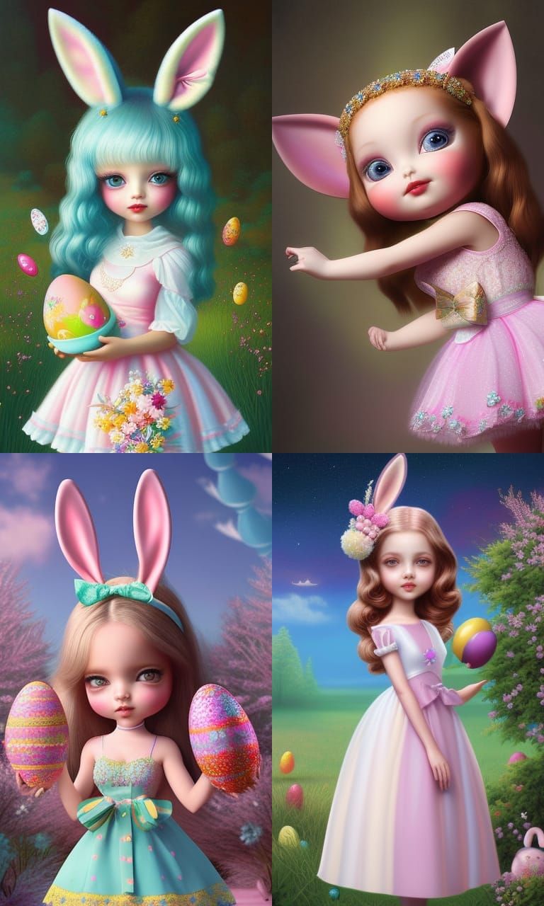 Cute Girl with Bunny Ears in Mark Ryden Style