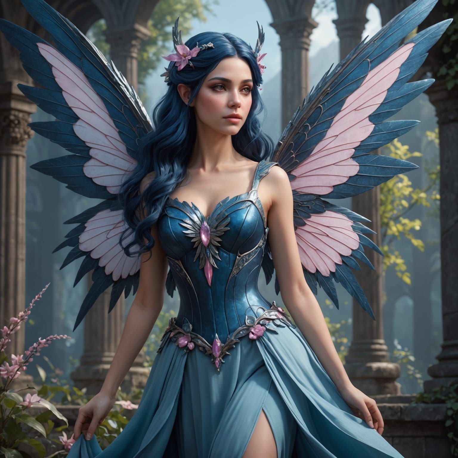 Evlen Fairy with Blue Hair, Fantasy Concept Art