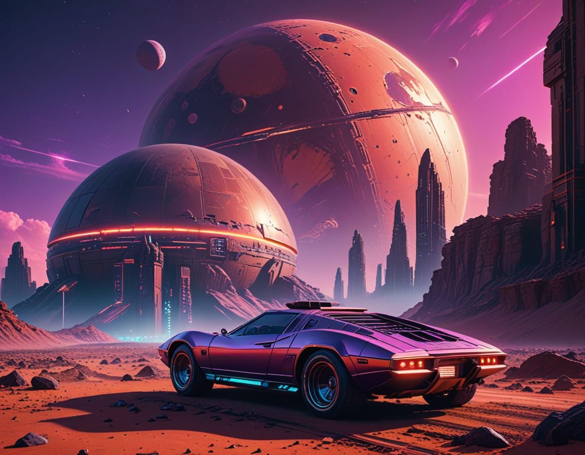 Cyberpunk Mars Cityscape in Vibrant Neon