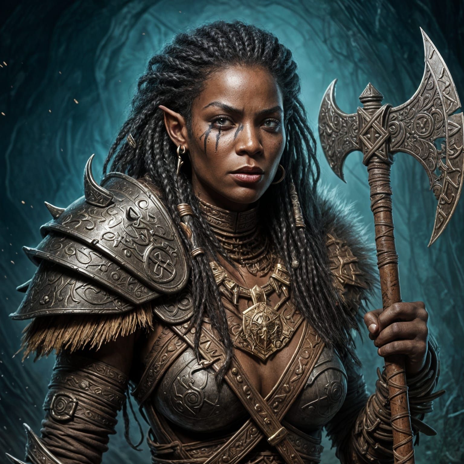 Black Orc Warrior Woman with Battle Axe