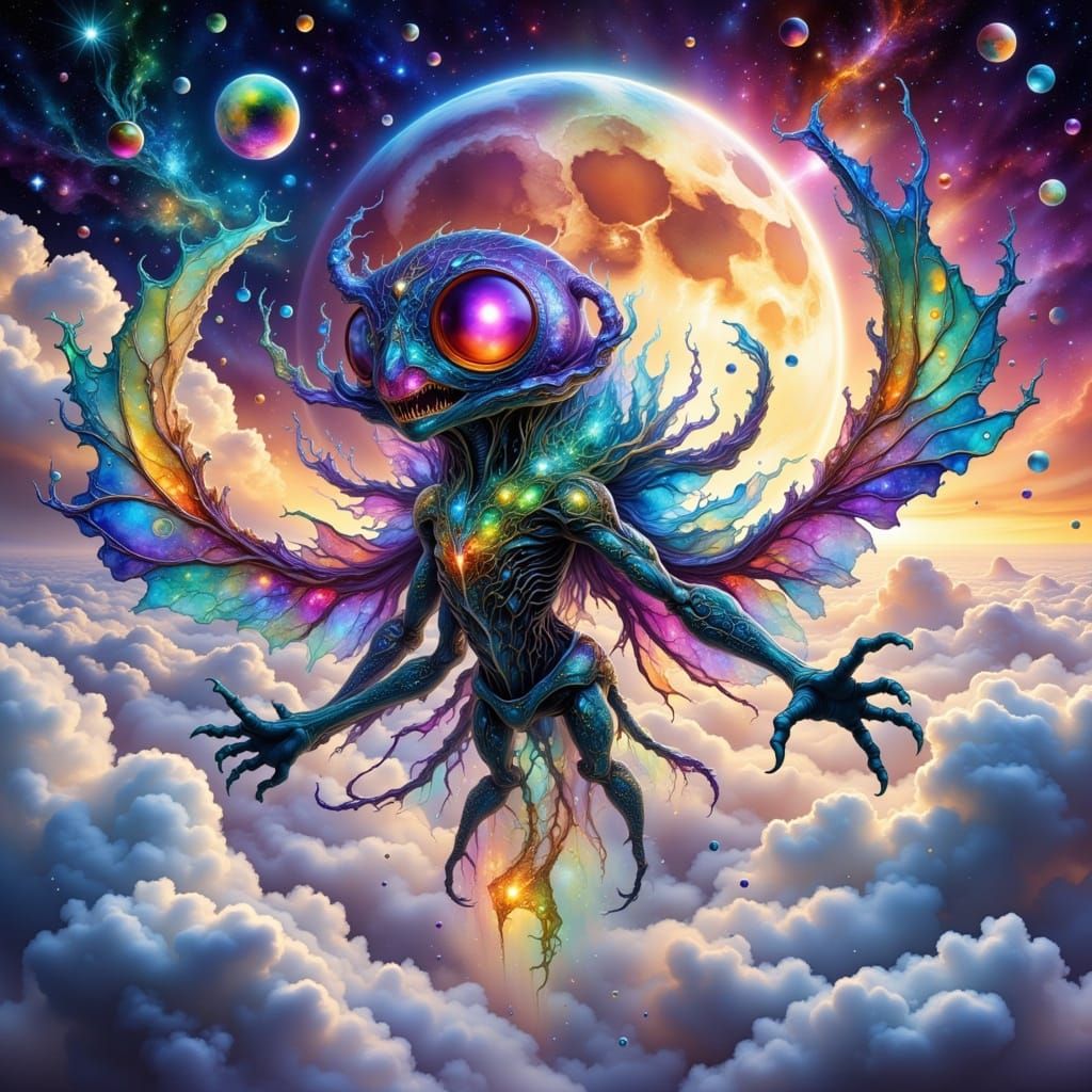 Alien Soaring Through a Magical Fantasy World