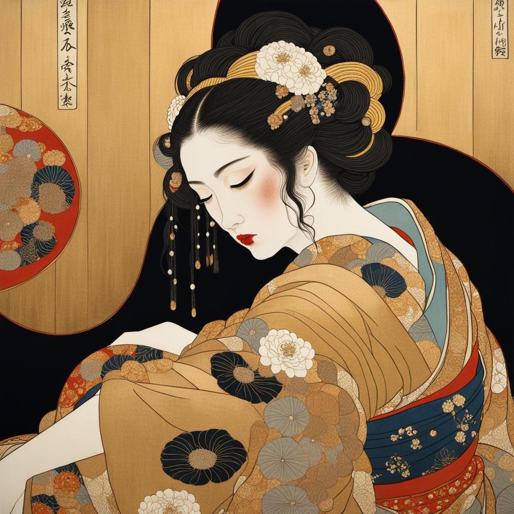 Woman in Kimono: Ukiyo-e Meets Art Nouveau