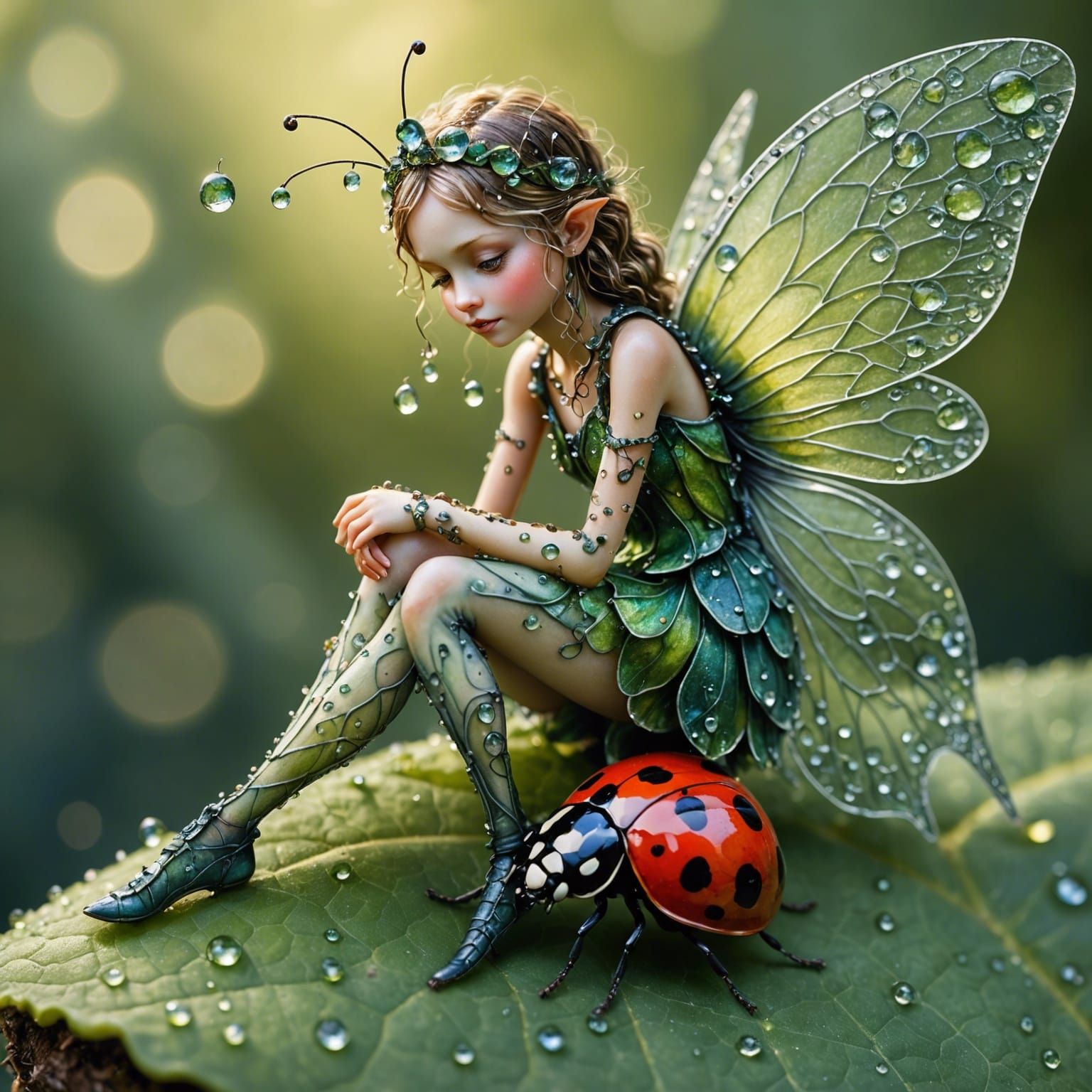Fairy on Ladybug in Surreal Mixed Media