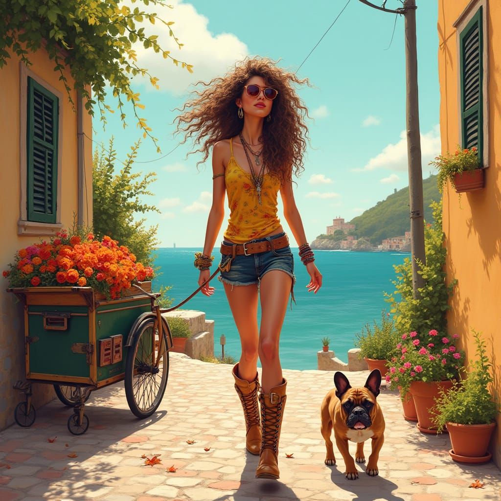 Bohemian Beauty Strolls Through Italian Coastal Town in Vibr...
