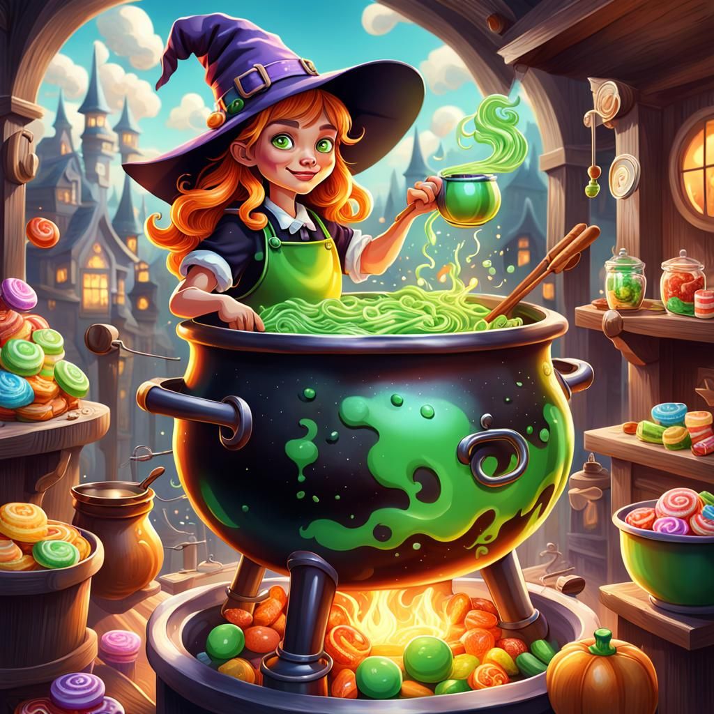Whimsical Green Witch Brews Candy Potion