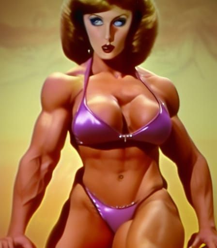 Gothic Bodybuilder in Vaporwave Anime Style