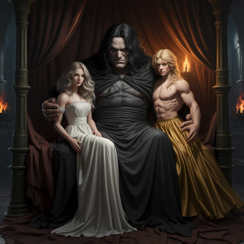 Menacing Dark Giant Cradles Captives in Ancient Castle Chamb...