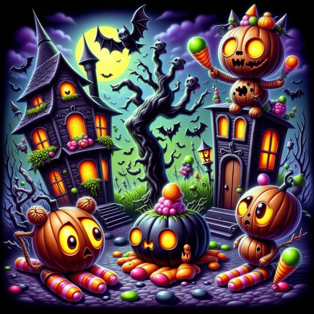 Whimsical Spooky Halloween Creatures & Haunted Houses