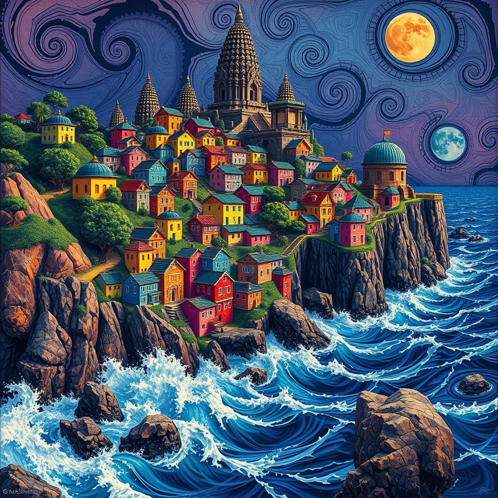 Escher-Inspired Dreamscapes: Vibrant Psychedelic Wonderland