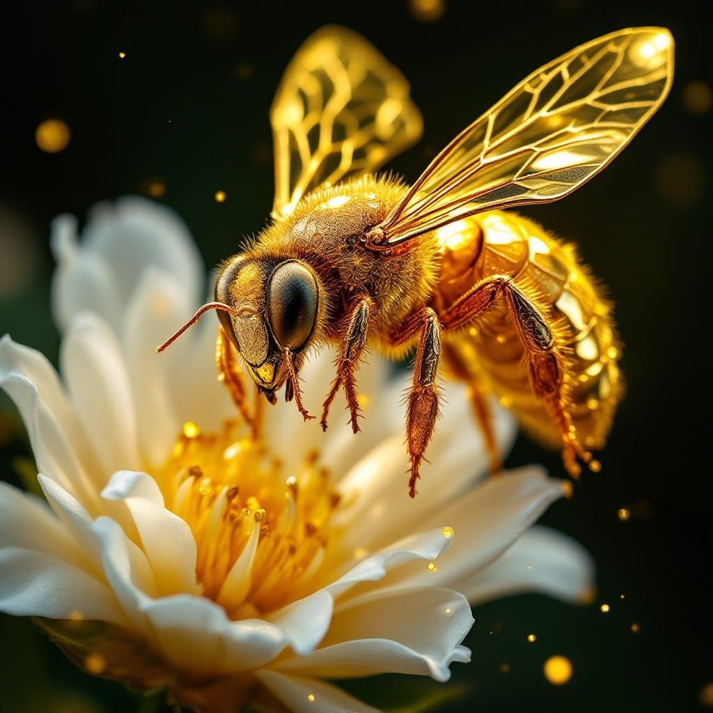 Majestic Gold Bee in Hyperrealist Style
