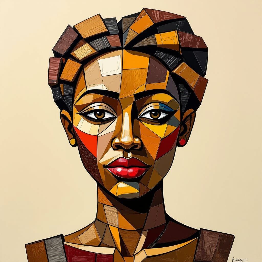 Abstract Wood Sculpture of African Woman