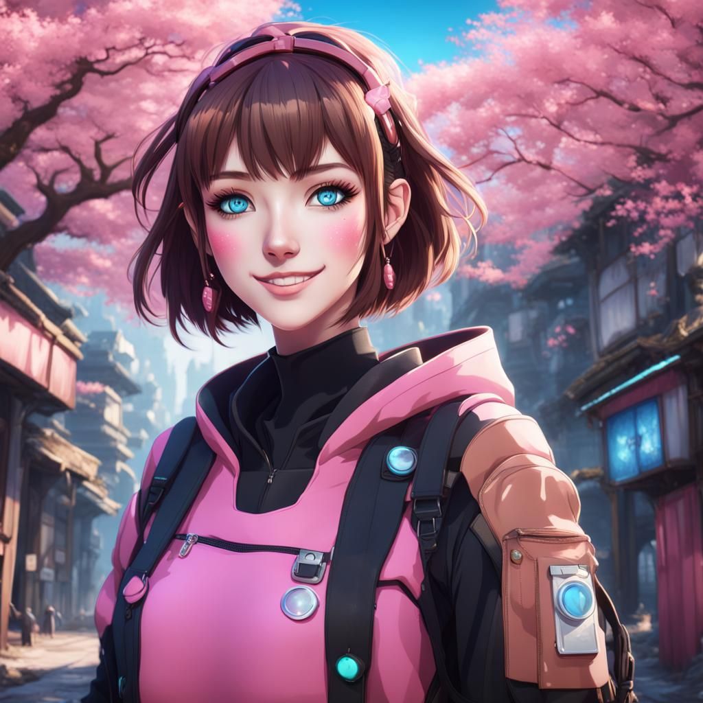 Anime Artwork of Smiling Girl with Brown Hair