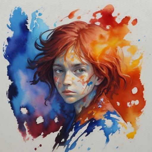 Fiery Figure in Gouache Impressionist Style