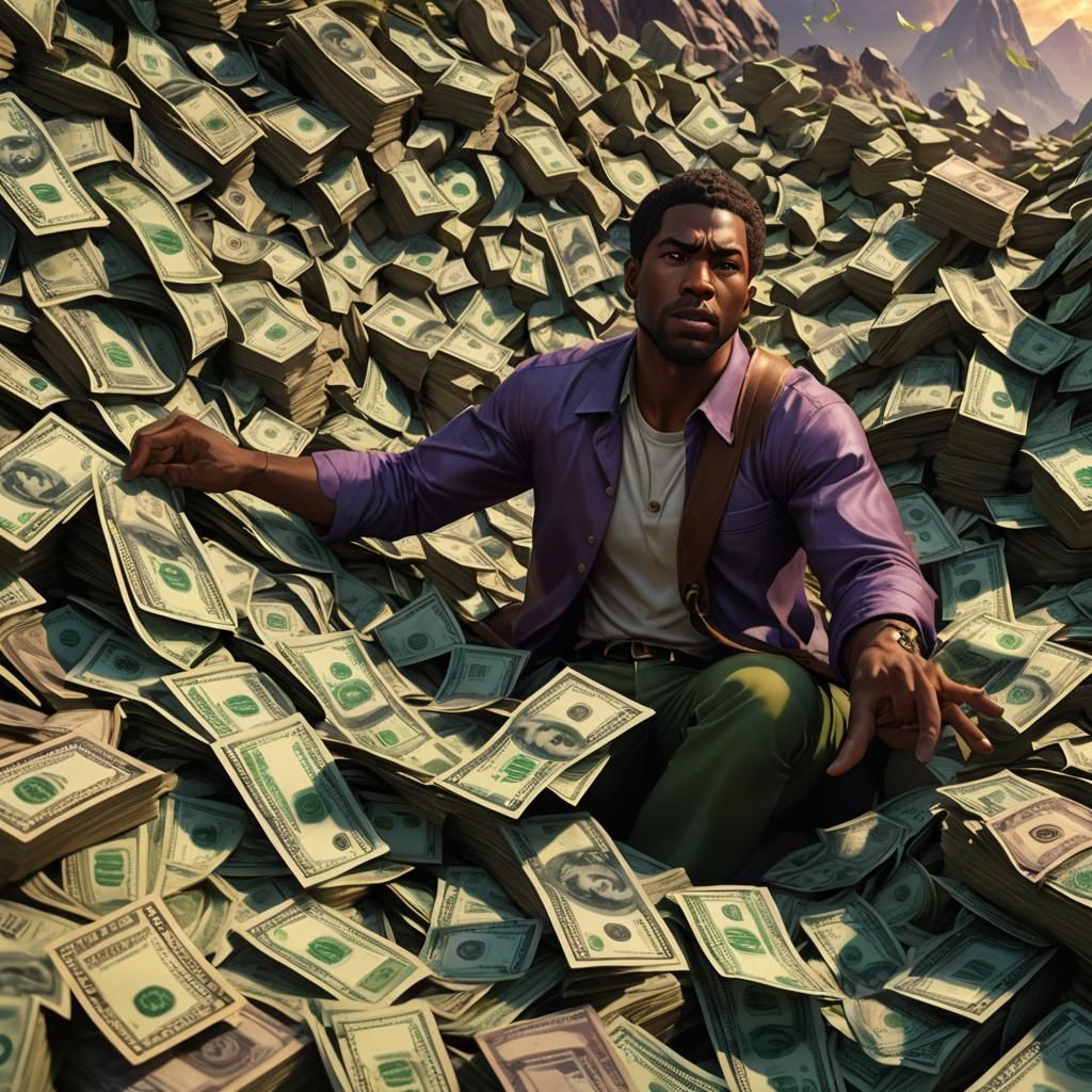 Man Climbs Mountain of Money: 3D Render Art
