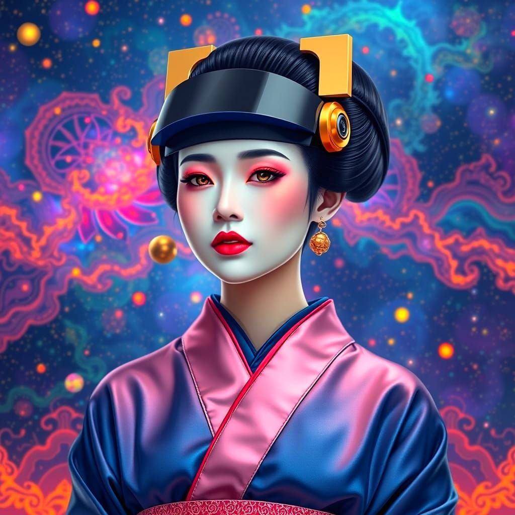 Glowing Geisha in Cosmic Armor