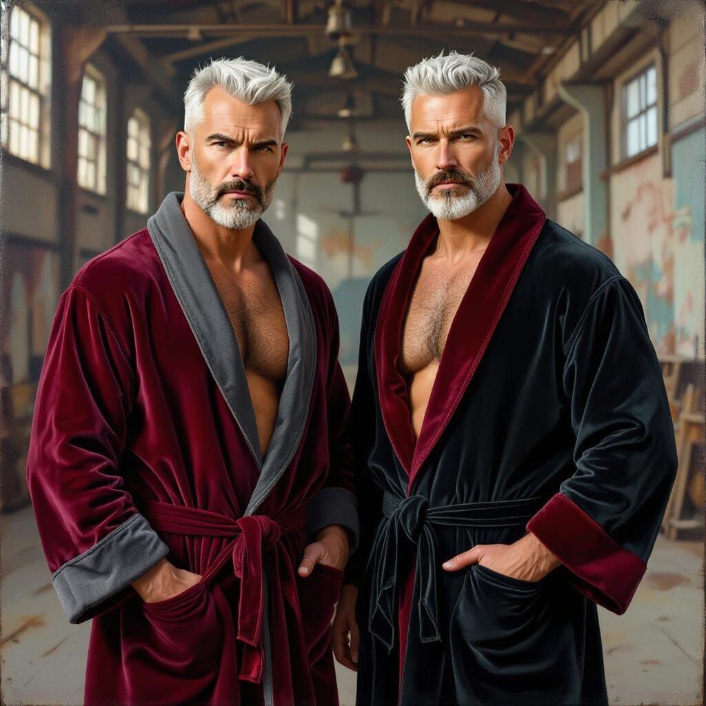 Stern Men in Velvet Bathrobes: Impressionist Portrait