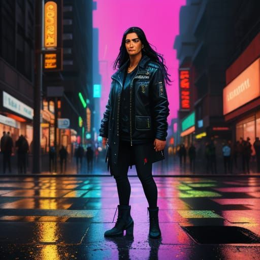 Rosana in Vibrant Cityscape: Golden Hour Digital Painting