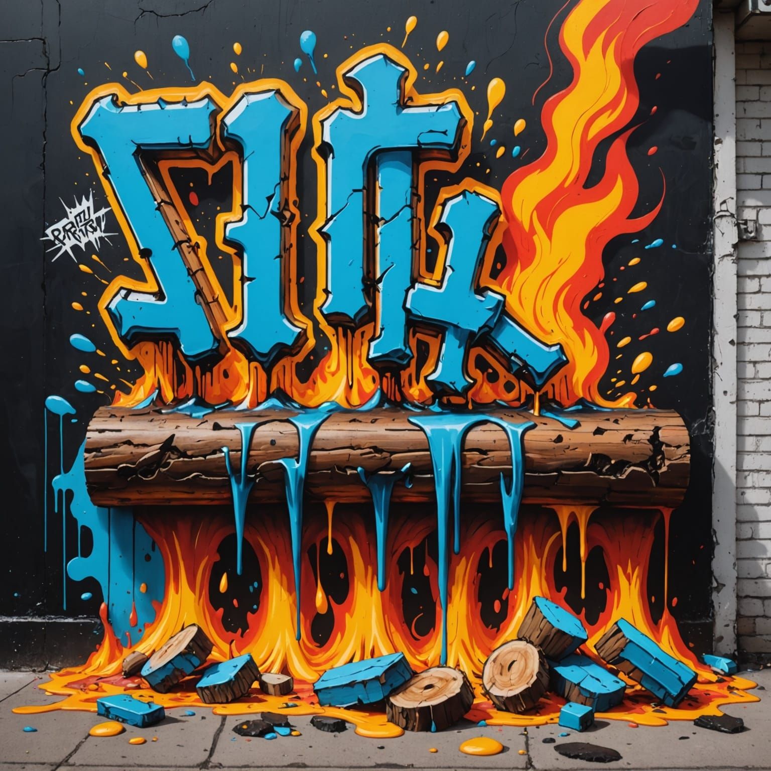 Burning World Graffiti Art in Polychromatic Style