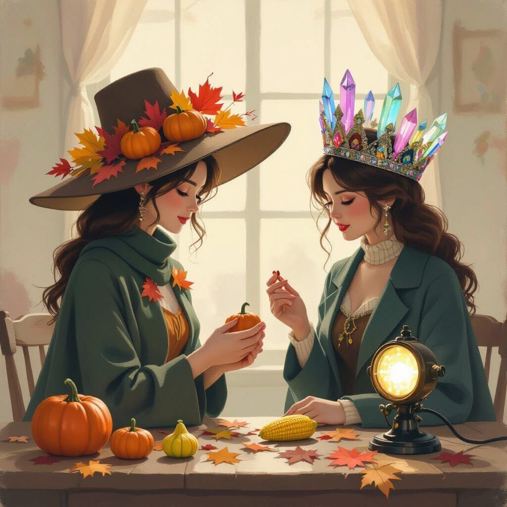 Fantasy Hat Maker Creates Autumn Leaf and Crystal Headwear