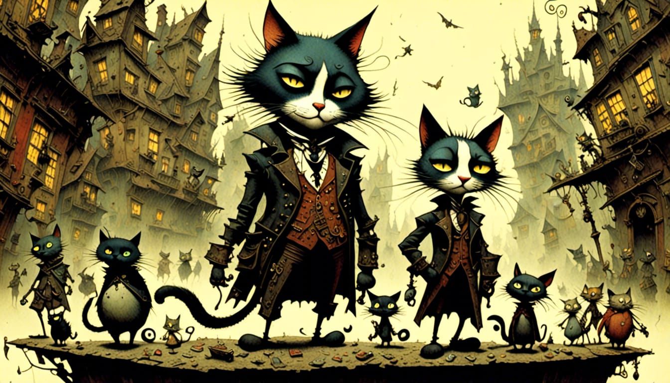 Cat Warriors Celebrate, Whimsical 3D Illustration