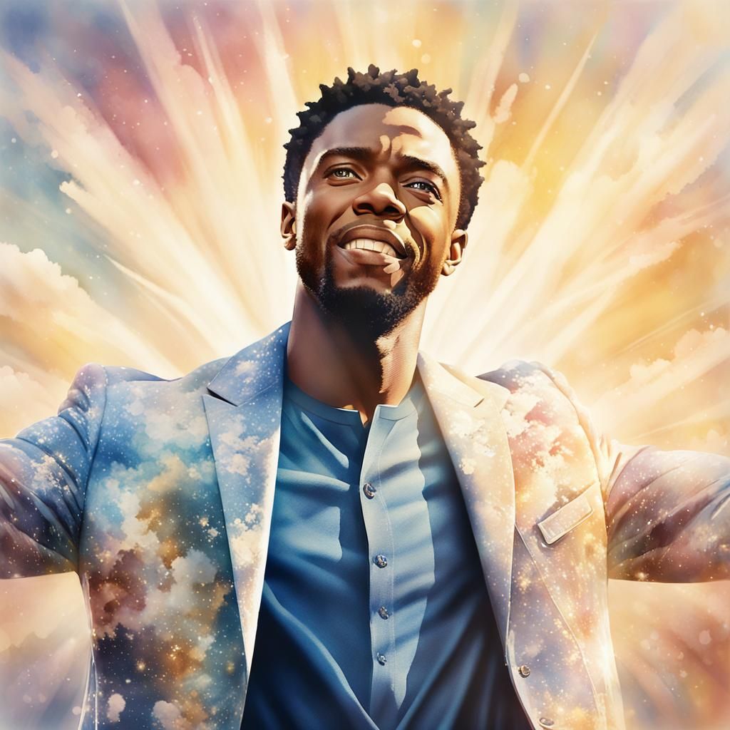 Chadwick Boseman Embraces Heaven's Glory as Watercolor