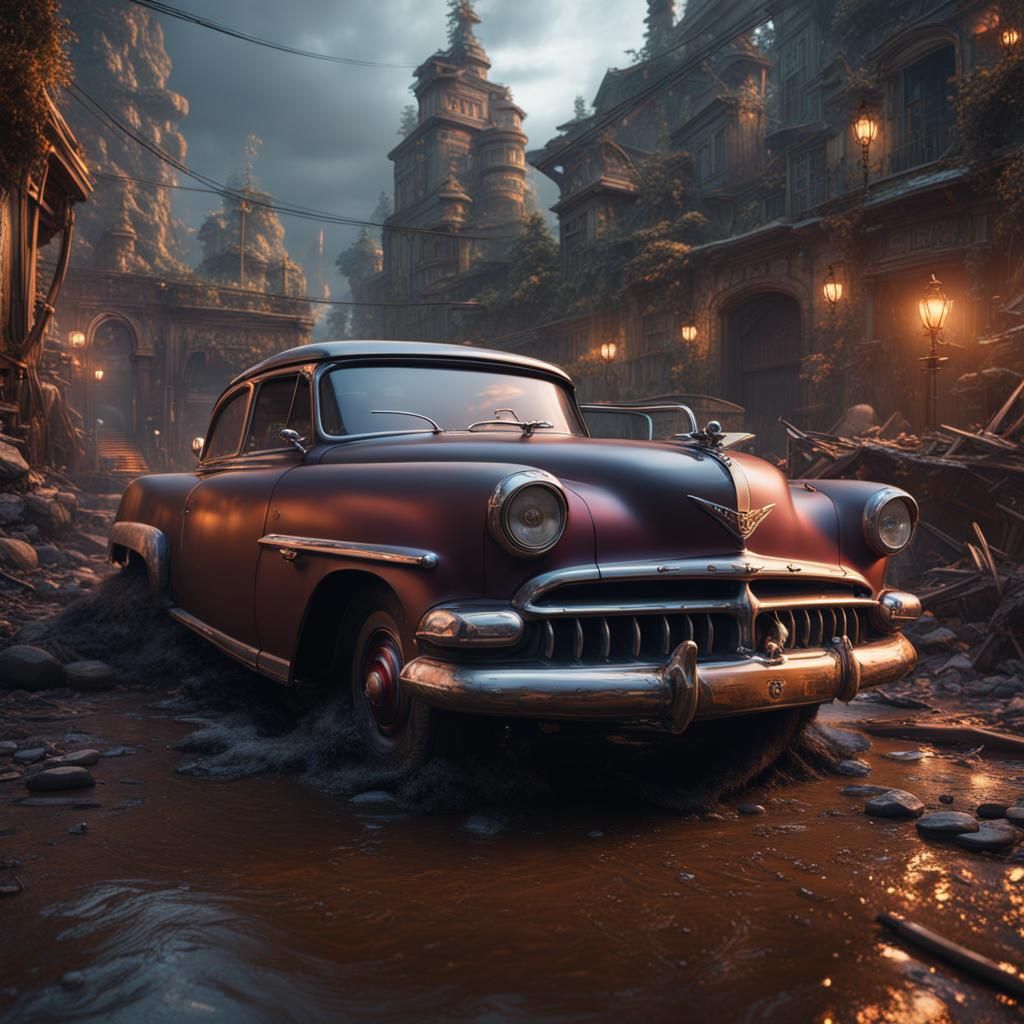 Detailed Matte Painting of Cars in Deep Color