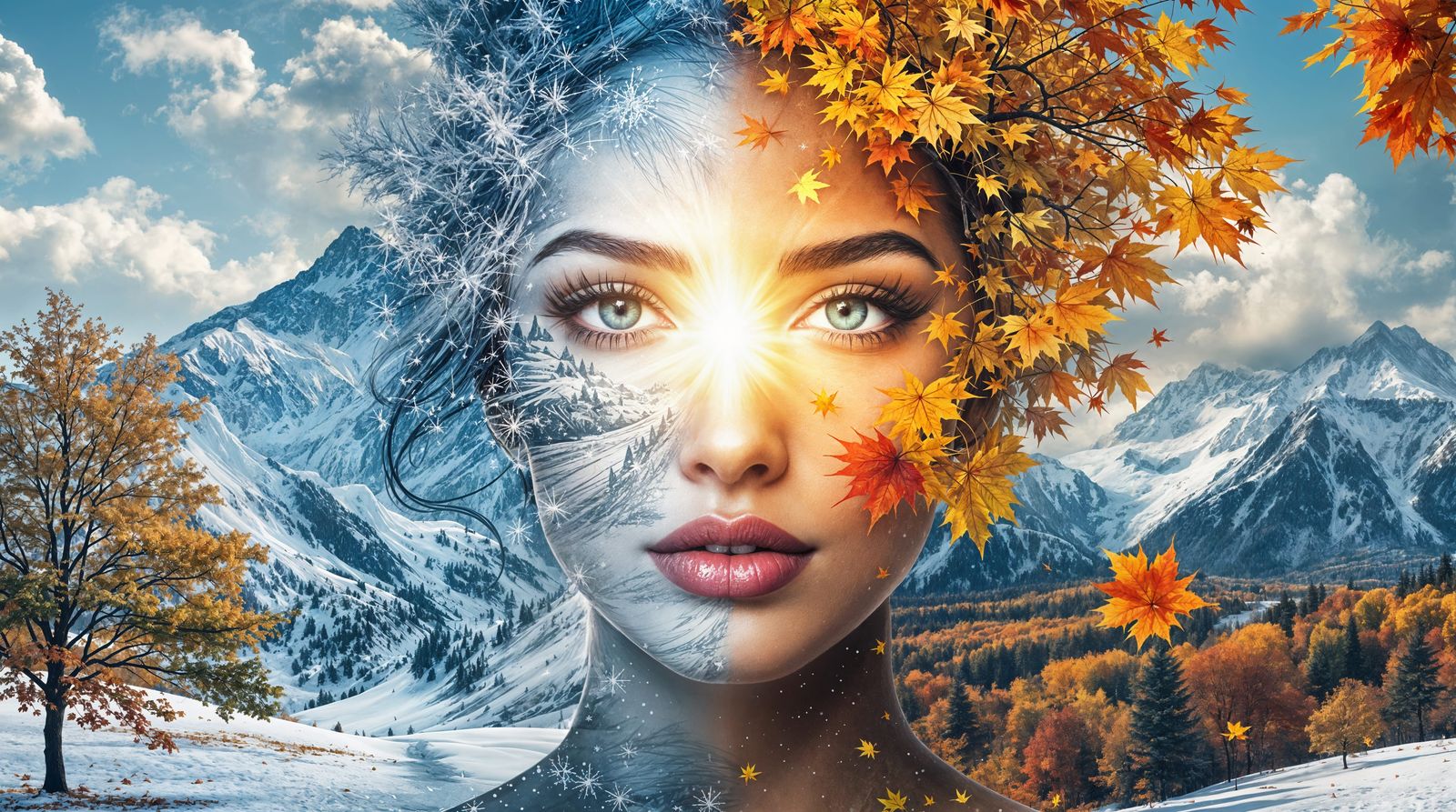 Winter and Autumn Harmony in a Captivating Portrait
