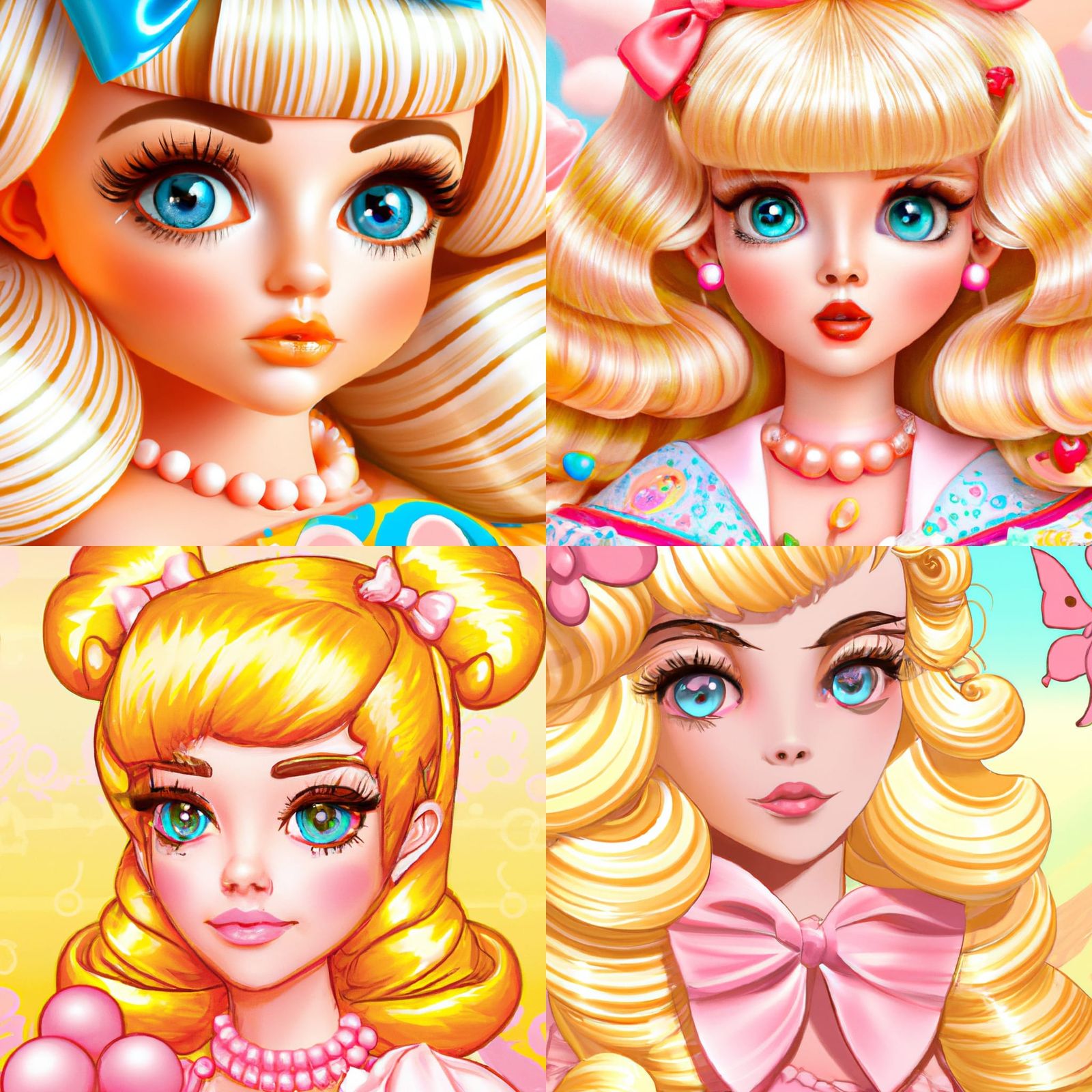 Kawaii Retro Barbie Portrait in Comic Book Style